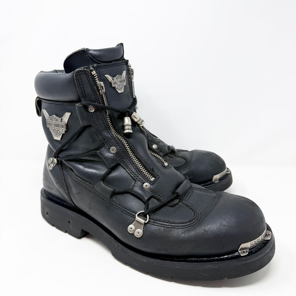 Harley-Davidson Black Leather Brake Light Boots Men's Size 13 VGUC Double Zip